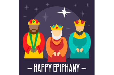 Happy epiphany holiday concept background, flat style