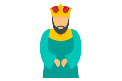 Blue king icon, flat style