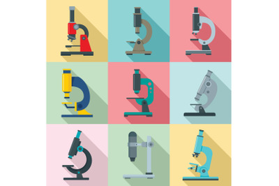 Microscope icon set, flat style