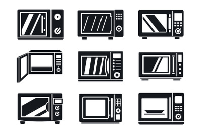 Microwave oven icon set, simple style