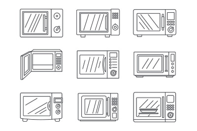 Modern microwave icon set, outline style