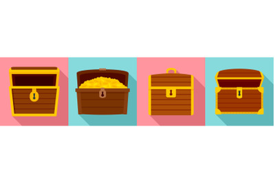 Dower chest icon set, flat style