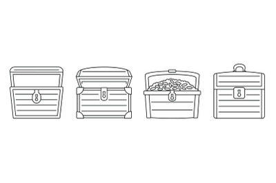 Old dower chest icon set, outline style