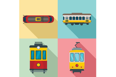 Tram icon set, flat style