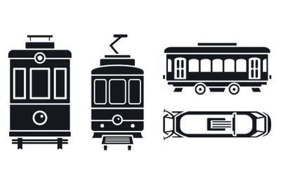 Tram car icon set, simple style