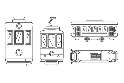 Tramway icon set, outline style