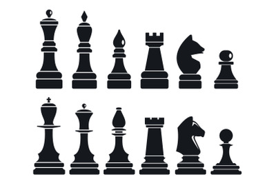 Chess game icon set, simple style