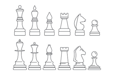 Chess piece icon set, outline style