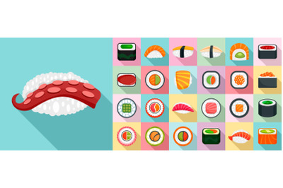 Sushi roll icon set, flat style