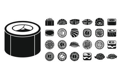 Soy sushi roll icon set, simple style