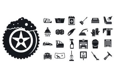 Cleaning car wash icon set, simple style