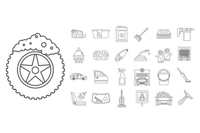 Car wash garage icon set, outline style