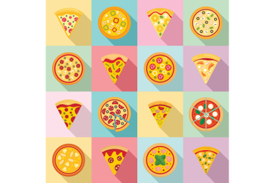 Pizza icon set, flat style