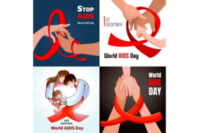 World aids day banner set, cartoon style