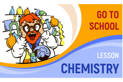 Chemistry lesson concept banner, cartoon style