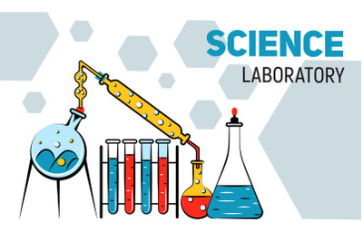 Chemistry laboratory concept banner, cartoon style