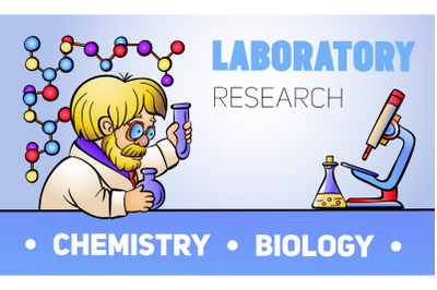 Chemistry biology concept banner, cartoon style