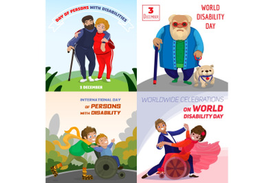 Day persons disabilities banner set, cartoon style