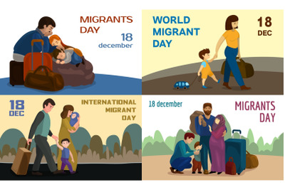 Migrant banner set, cartoon style