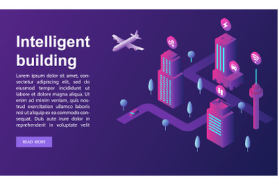 Intelligent building concept banner, isometric style