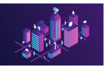 Smart city concept banner, isometric style