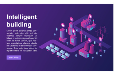 Smart building concept banner, isometric style