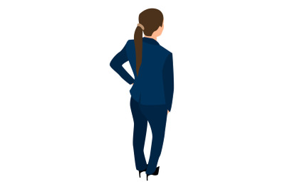 Back of business woman icon, isometric style