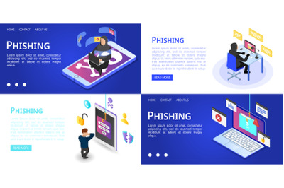 Phishing banner set, isometric style