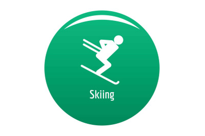 Skiing icon vector green