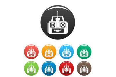 Aerial drone remote control icons set color