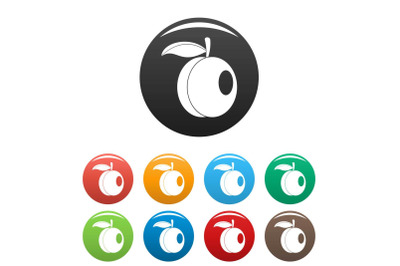 Whole peach icons set color