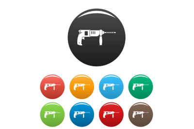 Hammer drill icons set color