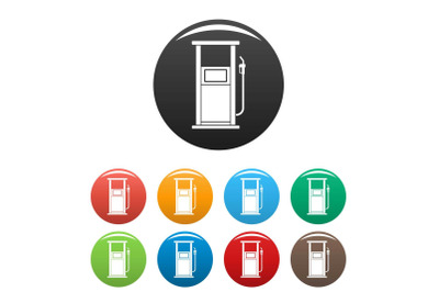 Fuel refill stand icons set color