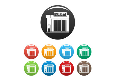 Gas station market icons set color