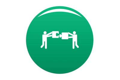 Teamwork with puzzle icon vector green