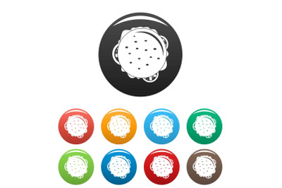 Top view cheeseburger icons set color