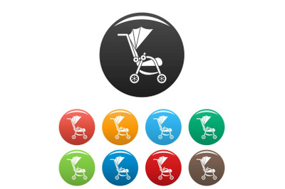 Baby pram icons set color