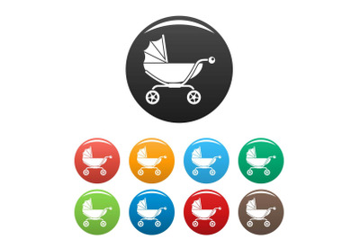 Classic baby pram icons set color