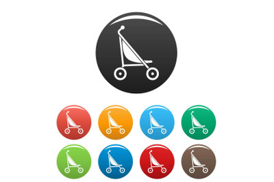 Little pram icons set color