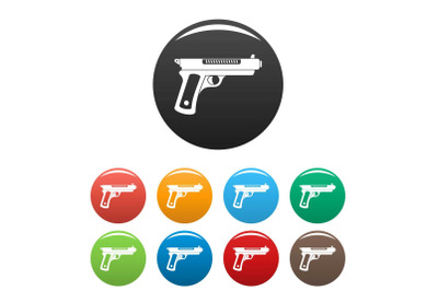 Gangster pistol icons set color