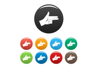 Pistol hand sign icons set color