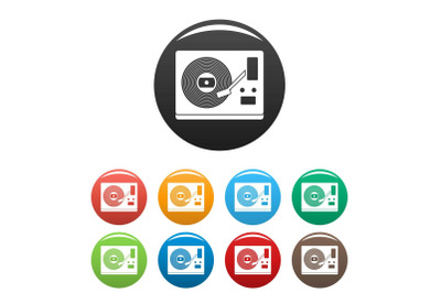 Vinyl player icons set color