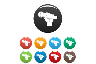 Microphone hand icons set color