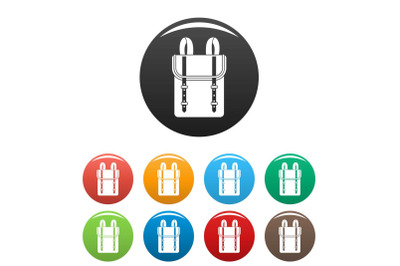 Boy backpack icons set color