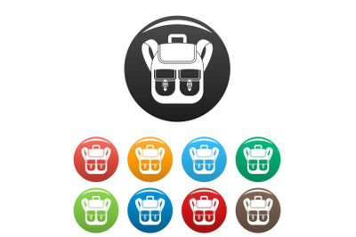 Trip backpack icons set color