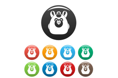 Cute bear backpack icons set color