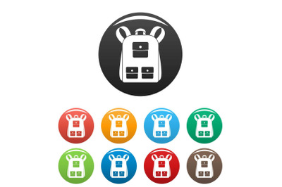 Traditional backpack icons set color