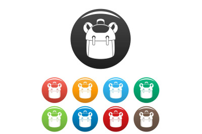 Kid backpack icons set color