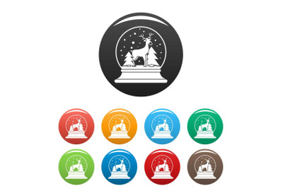 Deer glass snow ball icons set color