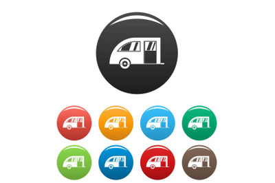 Camping trailer icons set color